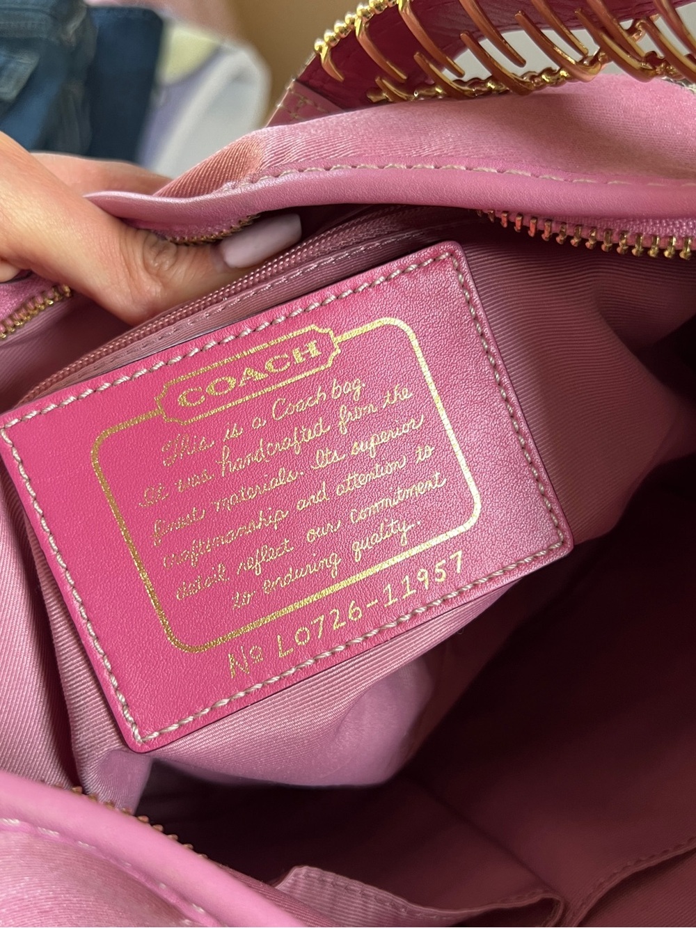 Coach Hobo Bag Medium Pink Khaki Signature Monogram Satin Leather 11957 - Picture 7 of 16